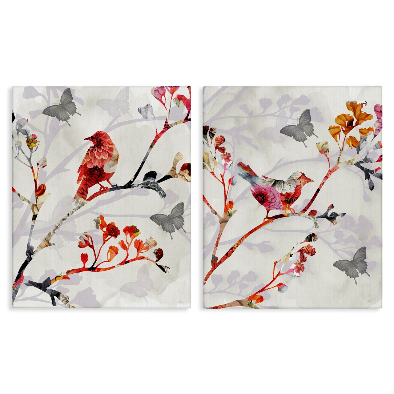 Stupell Industries Flower Birds on Branch 2 pc Canvas Wall Art Set Design by Susan Jill